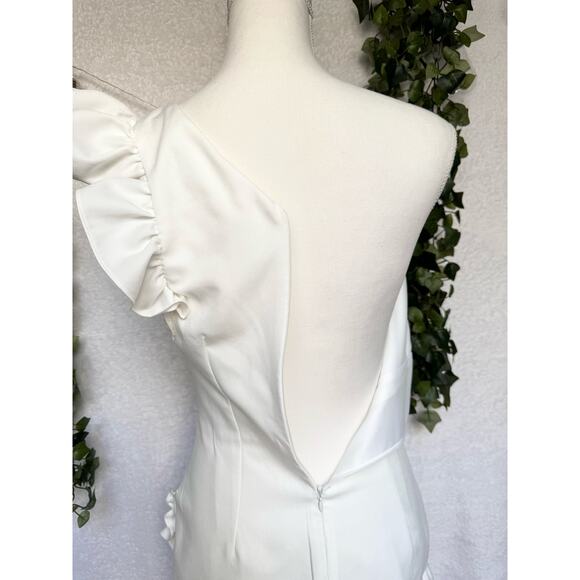 DO + BE White Ruffled One Sleeve Asymmetrical Mini Dress Small - Picture 13 of 14